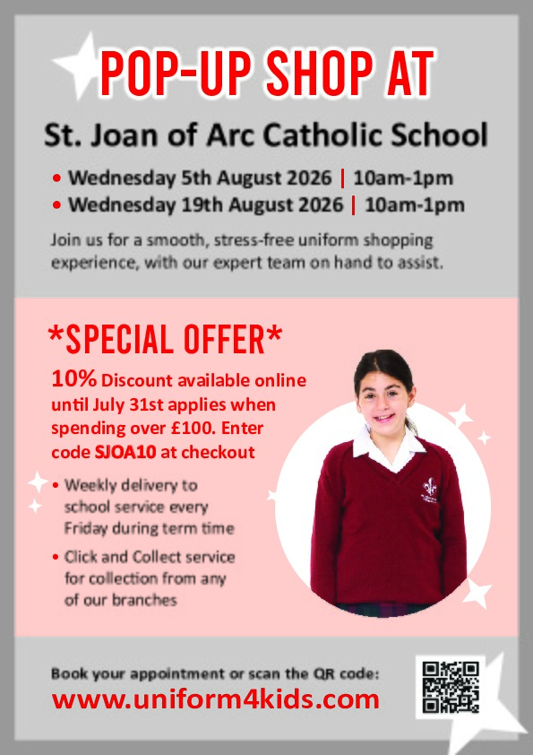 St. Joan of Arc Catholic School Pop Up Shop Flyer Pullens